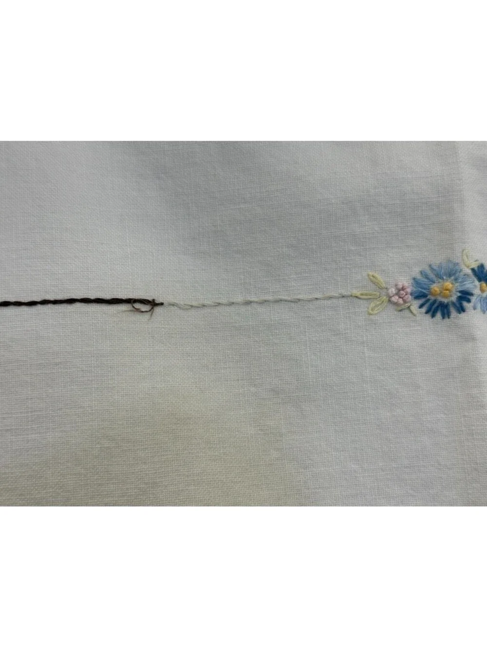 Hand Embroidered Vintage Floral Scalloped Edges Card Table Tablecloth Topper